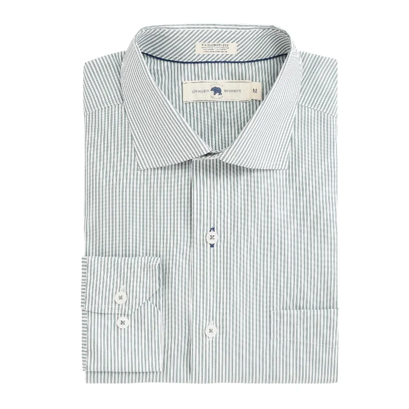Casual Choice Dark Forest Stripe Tailored Fit Spread Quad Button Down