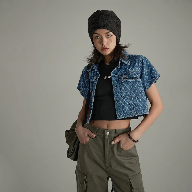 Celebrity Must-have Argyle Embroidered Denim Jacket