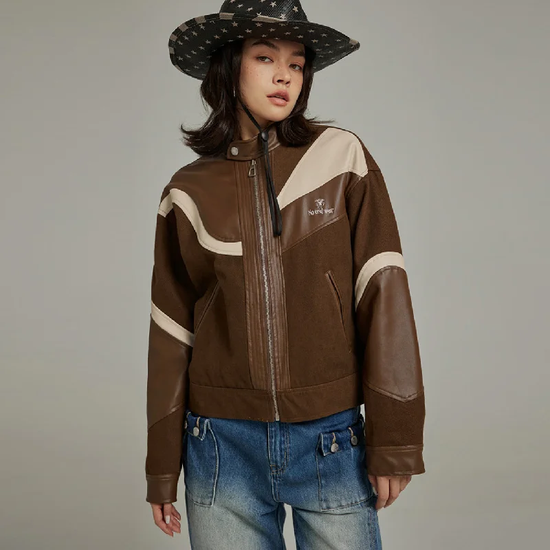 Chic Relaxation Faux Leather And Suede Blouson Jacket