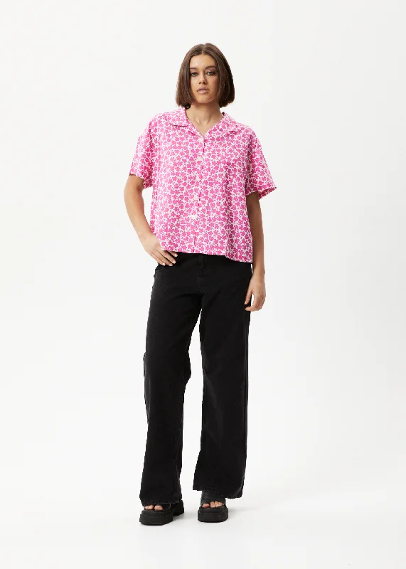 Stand-up collar design AFENDS Womens Madeline Mood - Short Sleeve Shirt - Bubblegum Floral