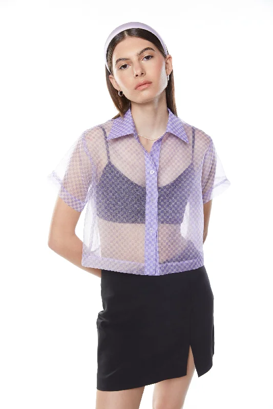 Cool Style SHEER CHECKERED BUTTON UP