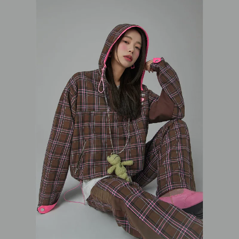 Minimalism Half-Zip Check Jacket