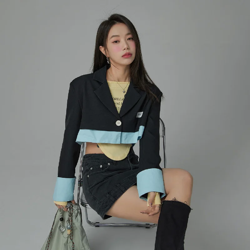 Casual And Versatile One Button Color Combination Cropped Jacket