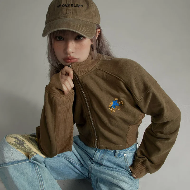 Fresh And Simple Star Embroidered Cropped Jacket