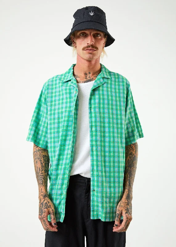 Retro Literary Style AFENDS Mens Meadows - Check Cuban Short Sleeve Shirt - Forest Check