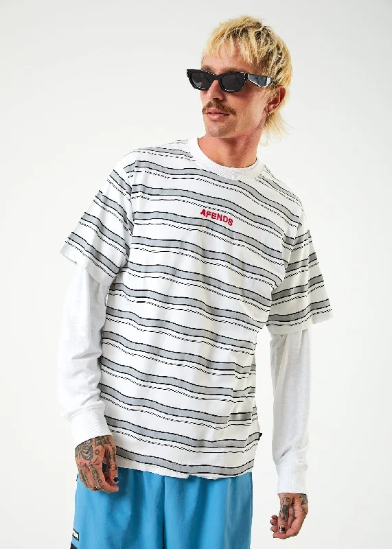 Urban Fashion AFENDS Mens Warped - Retro Striped T-Shirt - White