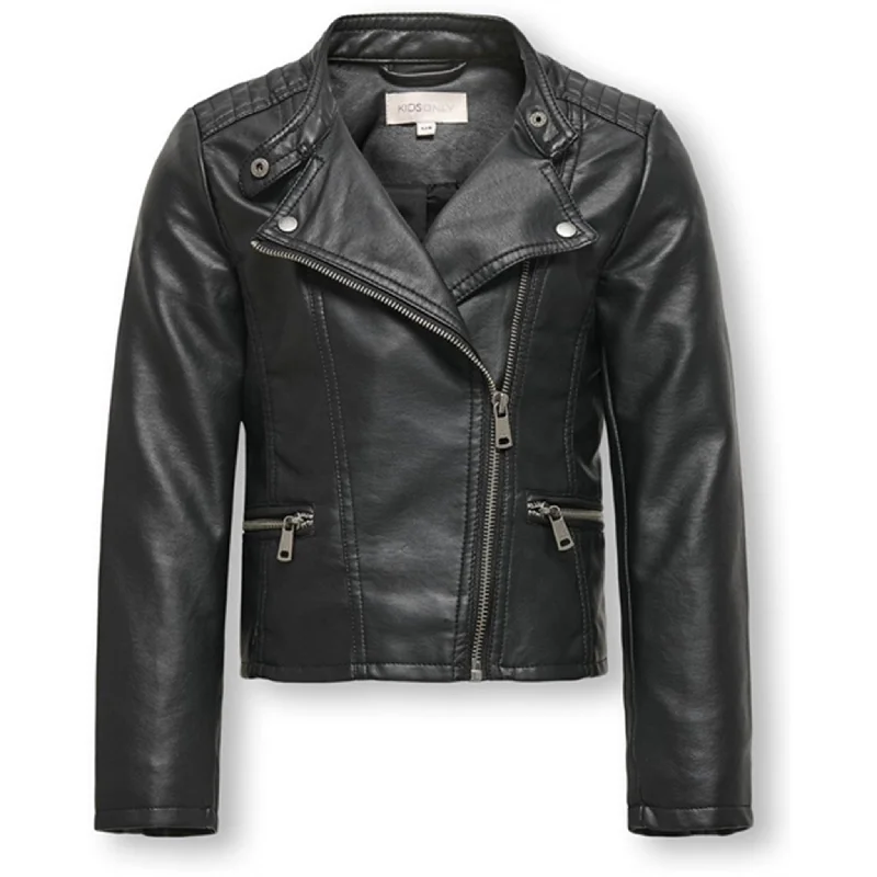 Embroidered Letters Kids ONLY Black Freya Faux Læder Biker Jacket Noos