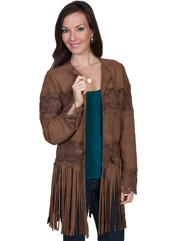 Elegant Style Scully Leatherwear Womens Brown Lamb Suede Western Fringe Coat