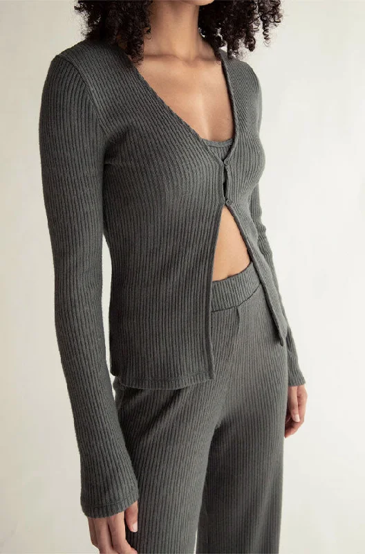 Weekend Style RIB-KNIT OPEN FRONT TOP
