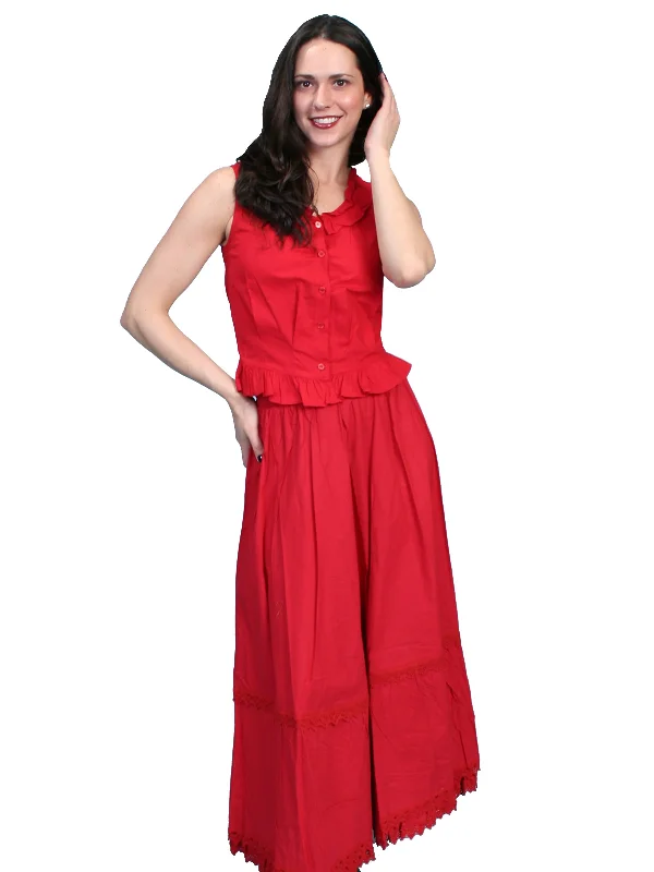 Noble Temperament Scully RangeWear Womens Red 100% Cotton Crochet Lace Sleeveless Petticoat