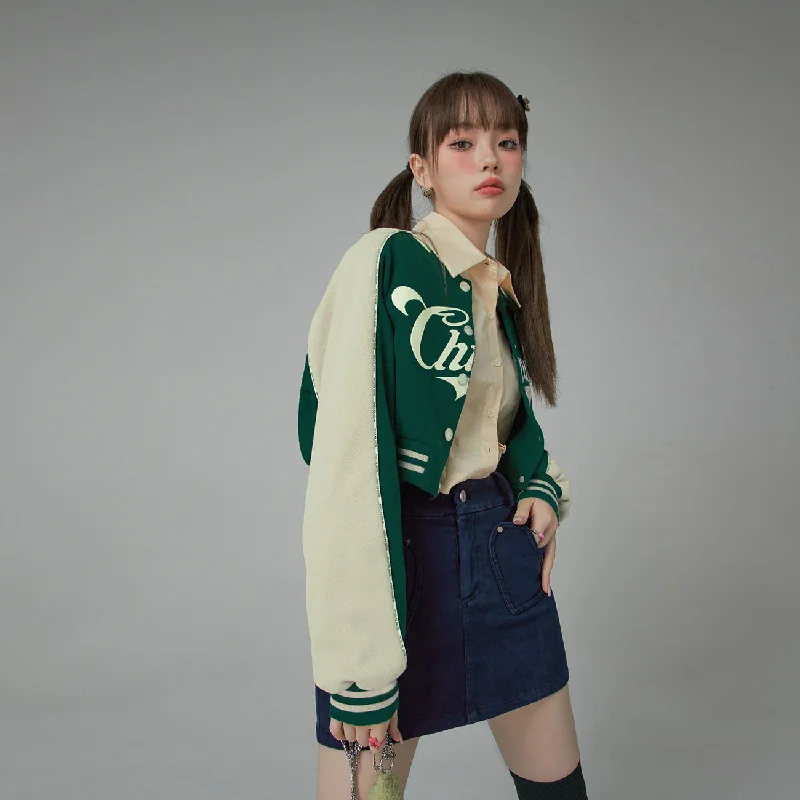 Fashionable and versatile Joining Forces Crop Baseball Jacket