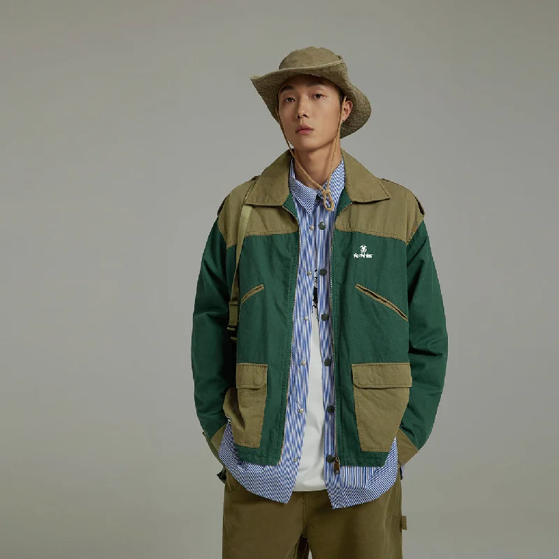 Exquisite Tailoring Color Block Zip-Up Field Jacket