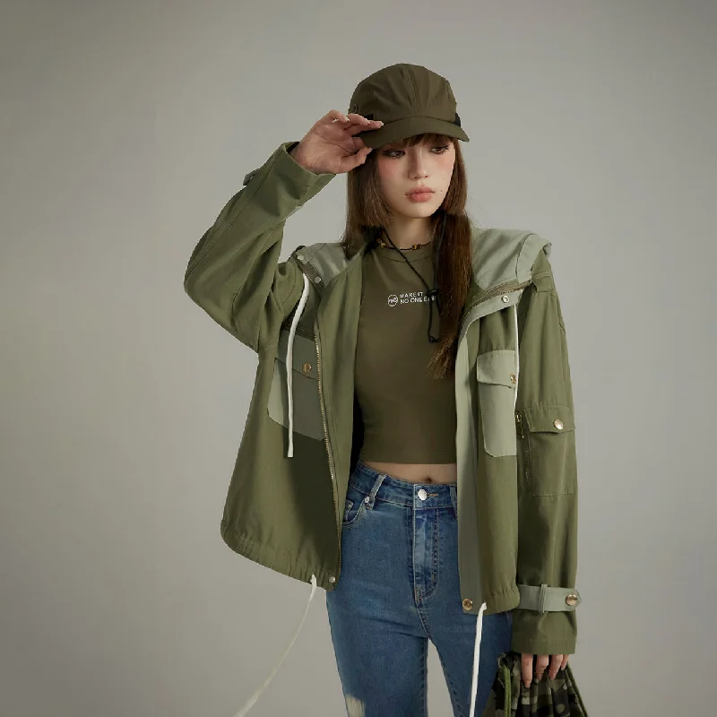 Relaxed Dresses Cotton Contrast Hooded Jacket