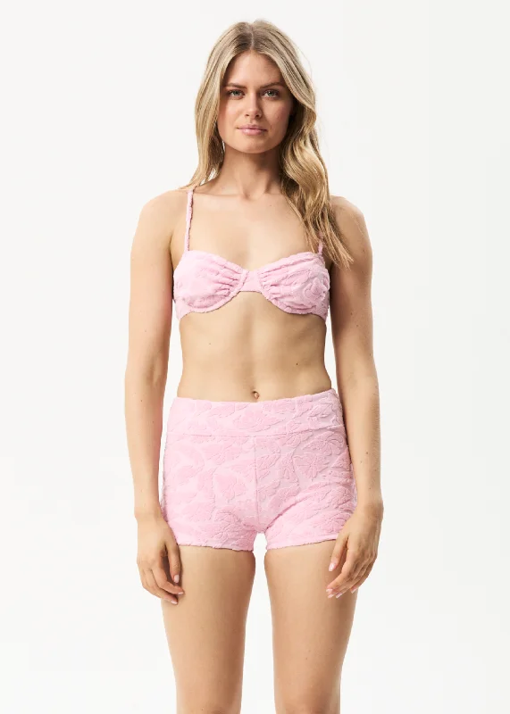 Unique Prints AFENDS Womens Rhye - Terry Booty Short Bikini Bottoms - Powder Pink