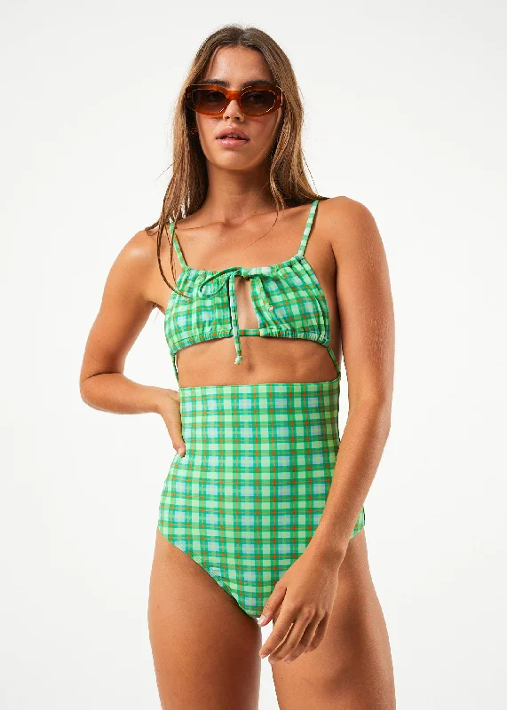 Comfortable Tops AFENDS Womens Tully - Tie One Piece Swimsuit - Forest Check