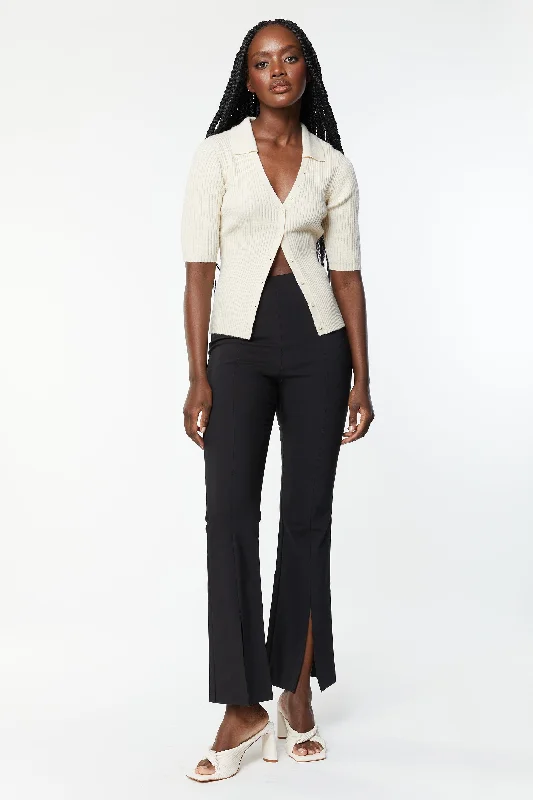 Stylish Comfort RIB-KNIT COLLARED BUTTON UP