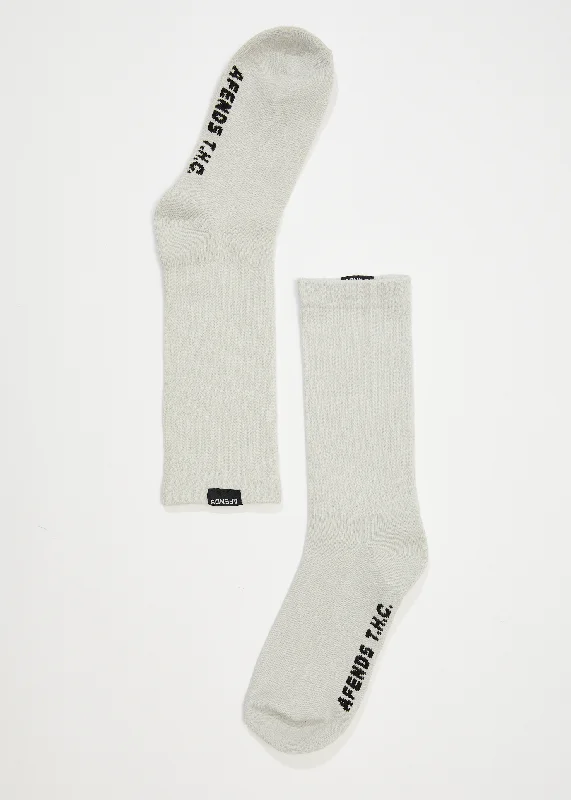 British Style AFENDS Unisex Everyday - Ribbed Crew Socks - Smoke