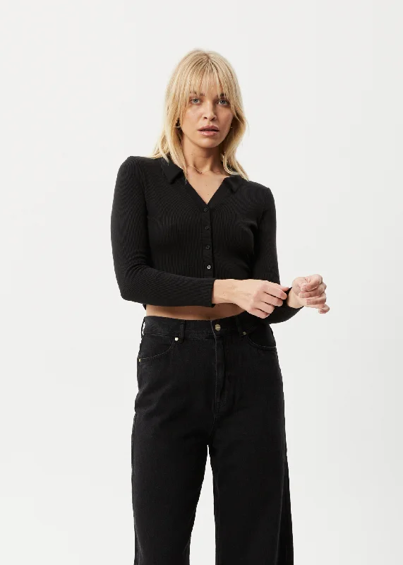 Soft Looks AFENDS Womens Eliza - Ribbed Long Sleeve Shirt - Black