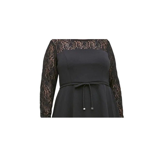 Fashion Wear Tommy Hilfiger Women's Lace Sleeve Fit & Flare Dress Black Size 14W