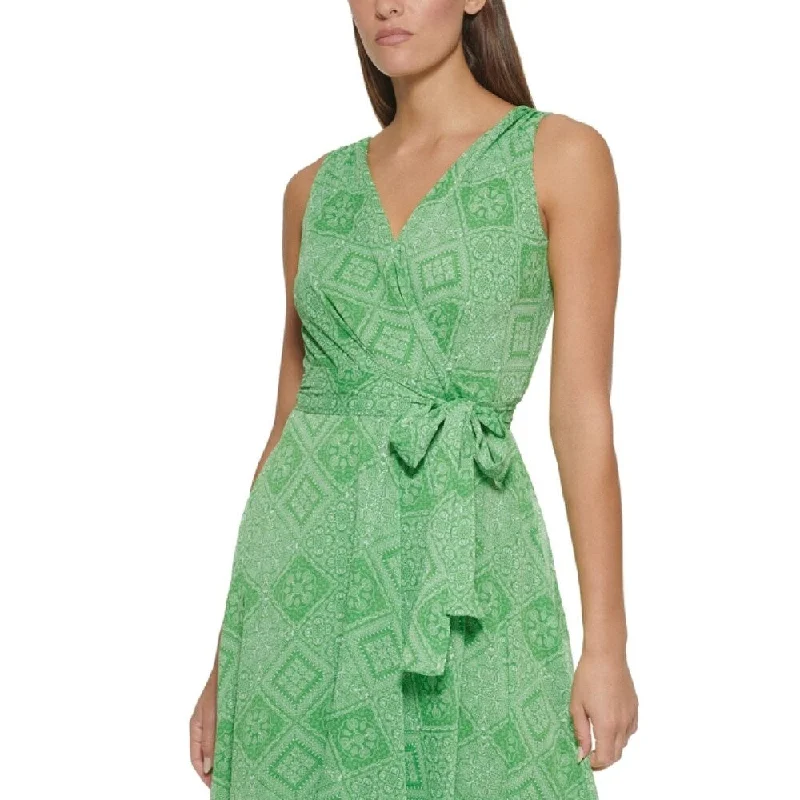 Sports Functional Style Tommy Hilfiger Women's Printed Midi Dress Green Size 16