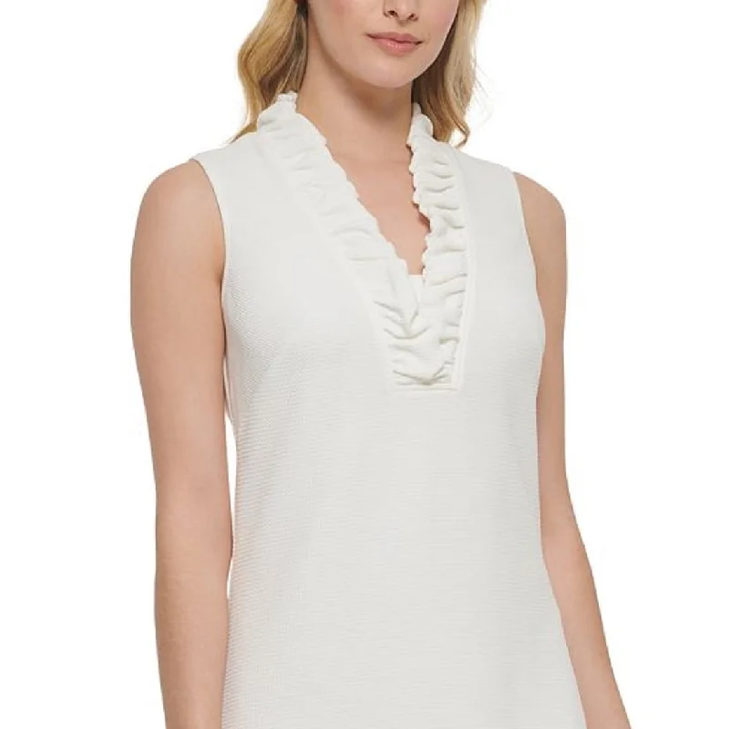 End Of The Year Jessica Howard Women's Ruffle Neck Shift Dress White Size 6