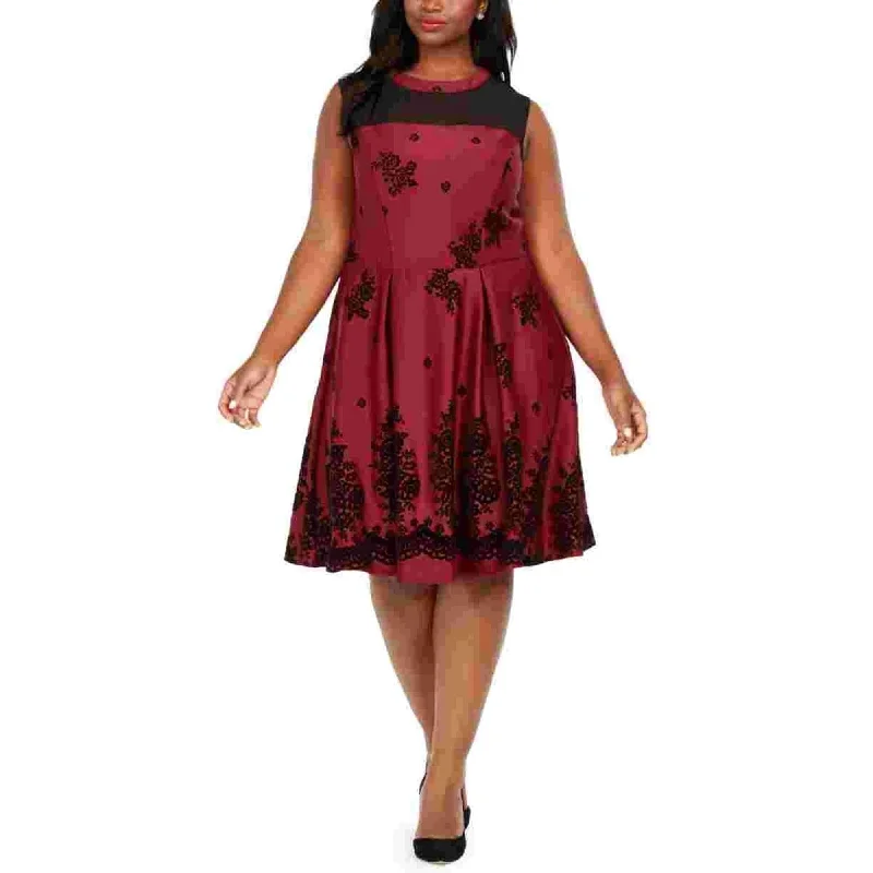 Versatile Wear Love Squared Women's Trendy Plus Size Flocked-Velvet Fit & Flare Dress Purple Size 1X