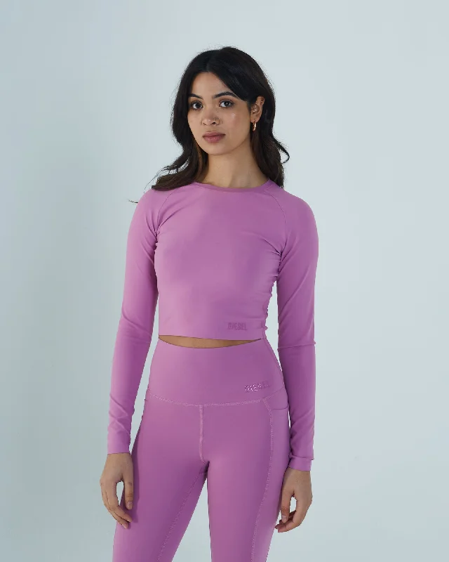Hooded design Una Crop Long Sleeve Top Purple Orchid