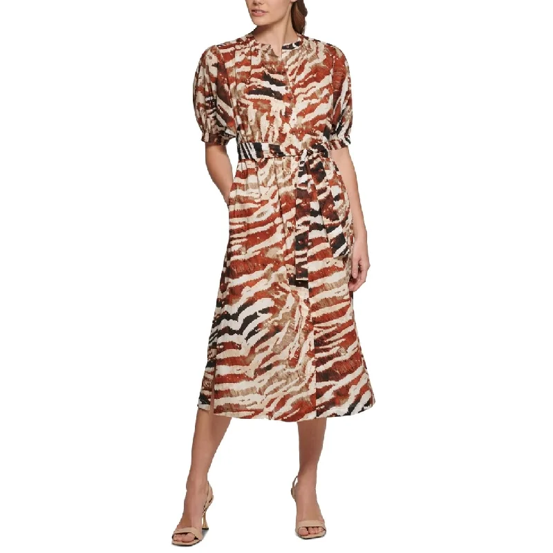 Stylish Comfort Calvin Klein Women's Animal Print Puff Sleeve Midi Shirtdress Brown
