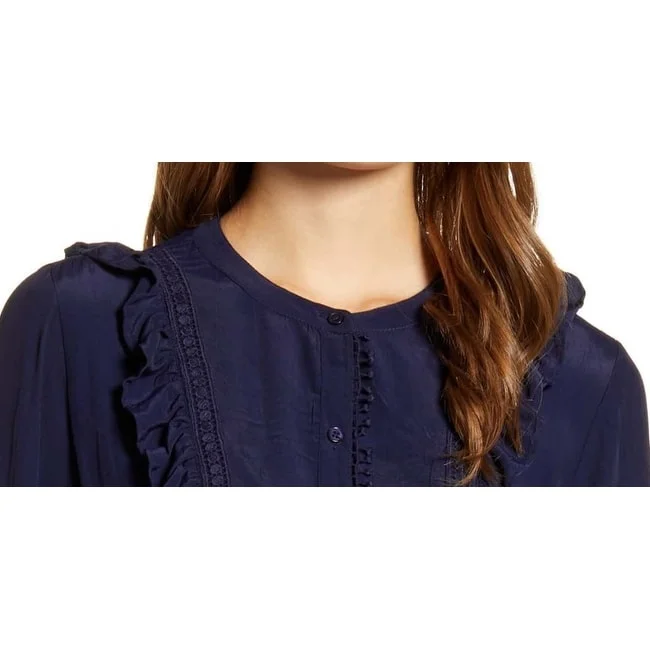 Retro Style Lucky Brand Women's Ruffle Parker A-Line Dress Navy Size Small