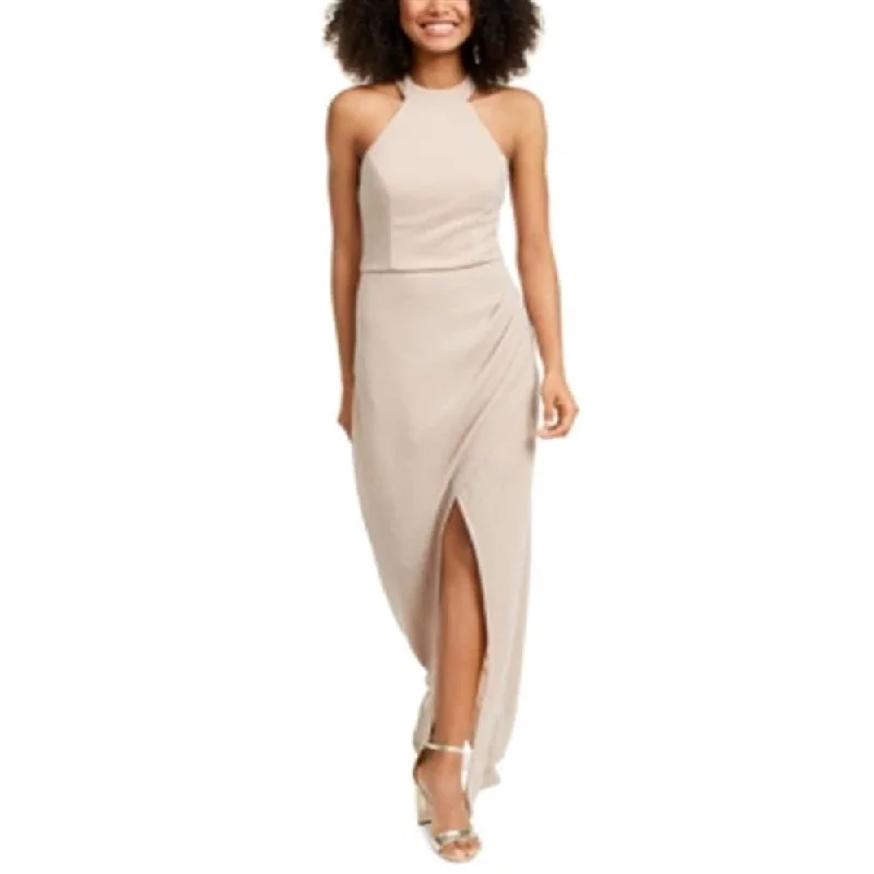 Modern Comfort City Studios Women's Embellished Slitted Sleeveless Halter Full Length Sheath Formal Dress Gold Size 7