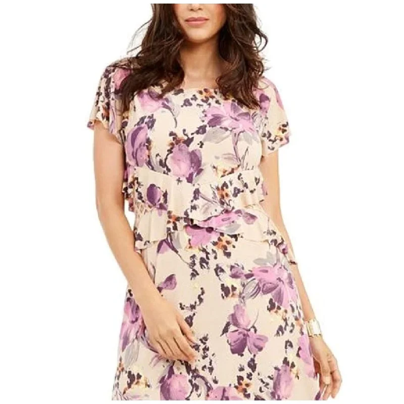Street Style Thalia Sodi Women's Printed Cutout Waist High Low Hem Dress Brown Size X-Small