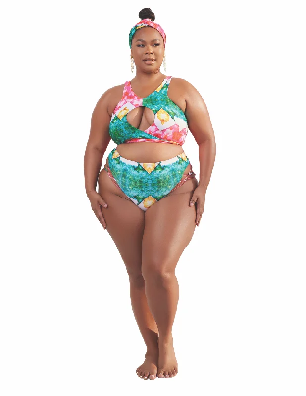 Embroidered Letters Carena Wrap High Waist Bikini