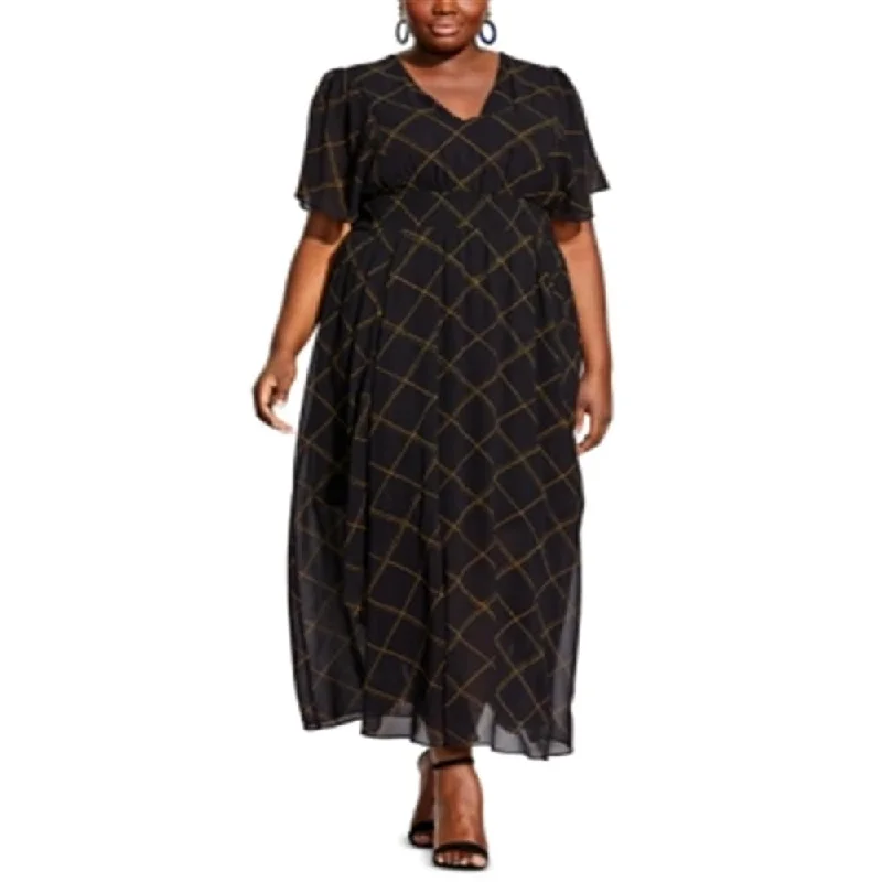Sports Tights City Chic Women's Plus Checked Maxi Dress Black Size M