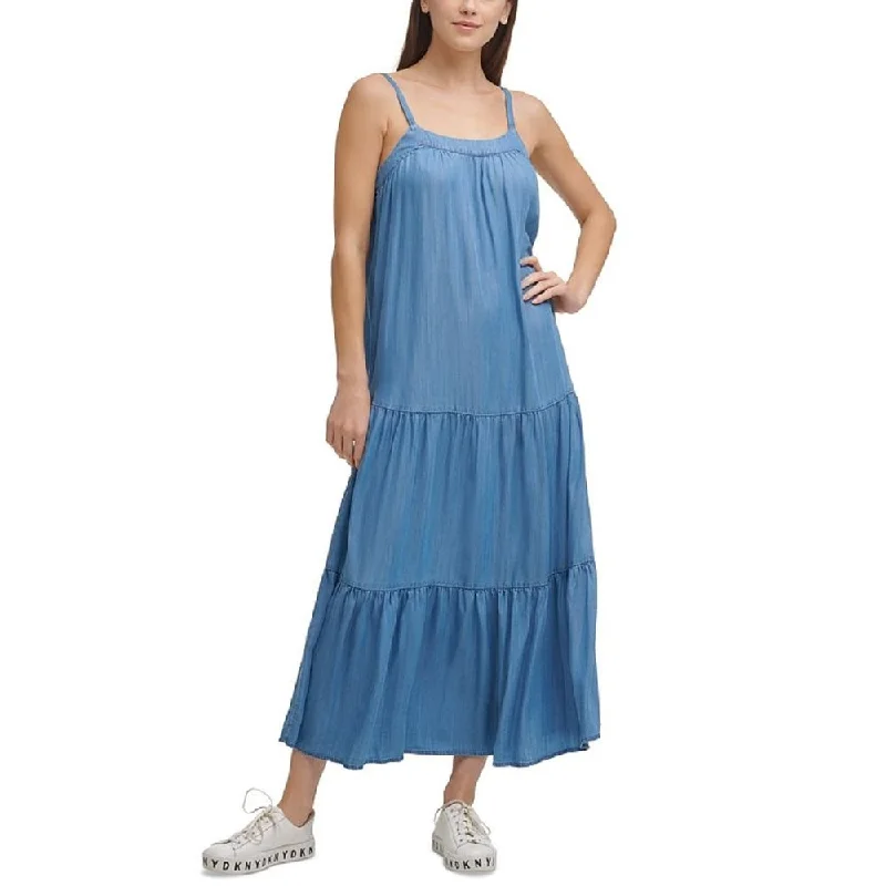 Elegant And Charming DKNY Women's Tiered Maxi Dress Blue Size Medium
