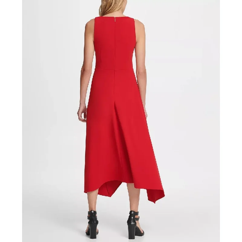 Versatile Comfort Dkny Women's Gold Link Neck Trim Midi Dress Red Size 2