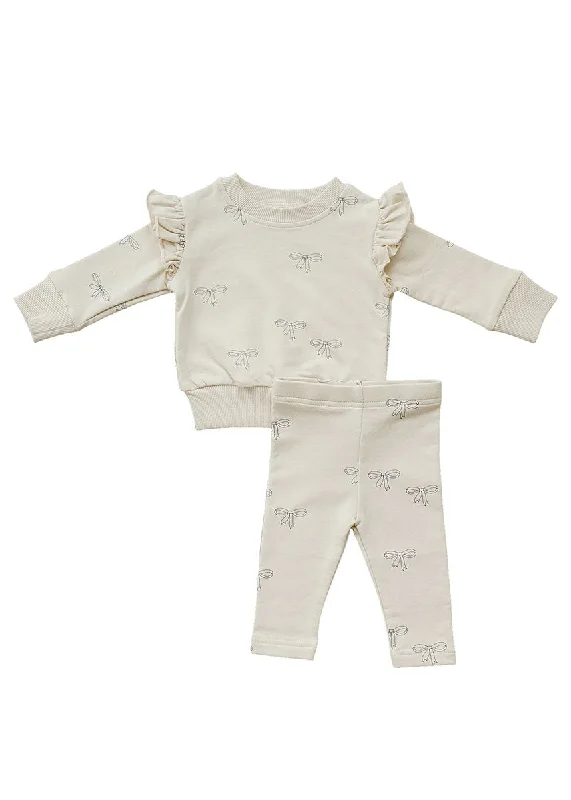 Classic Style Ribbon Ruffle French Terry Set