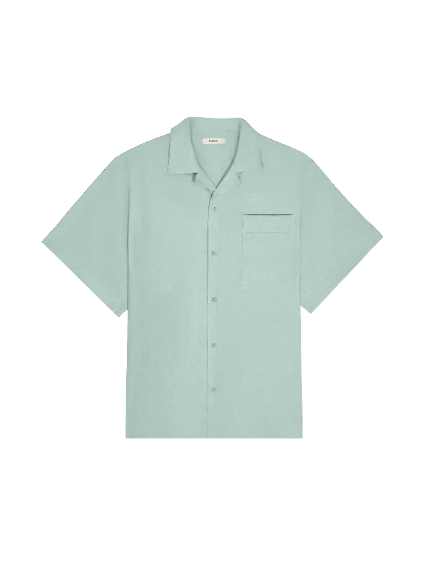 Fresh And Fashionable Womens DNA Aloe Linen Camp Collar Shirt—eucalyptus blue