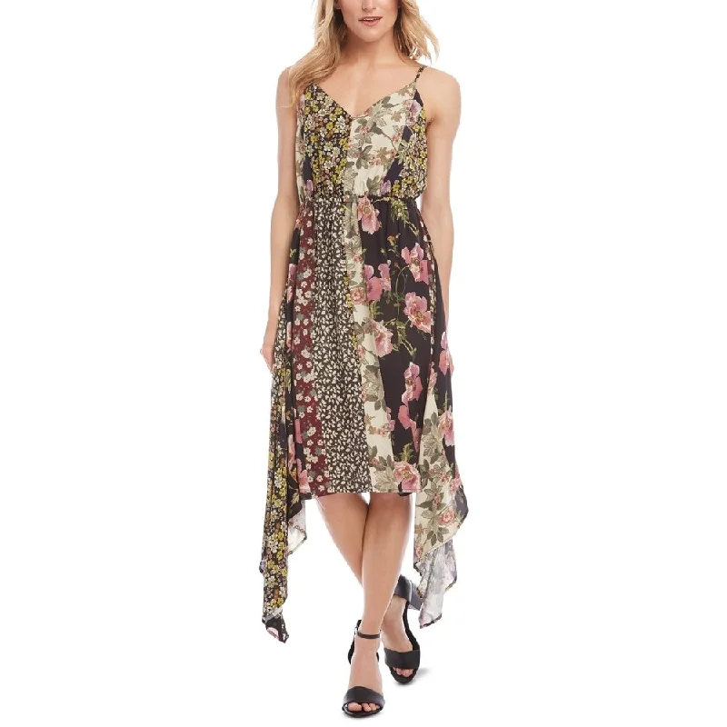 Casual Chic Wear Karen Kane Women's Printed Handkerchief Hem Midi Dress Beige Size X-Large
