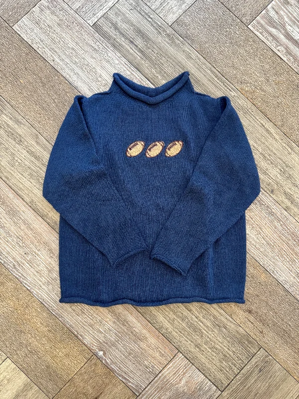 Relaxed Fit A Soft Idea Roll Neck Sweater in Navy with Football Trio