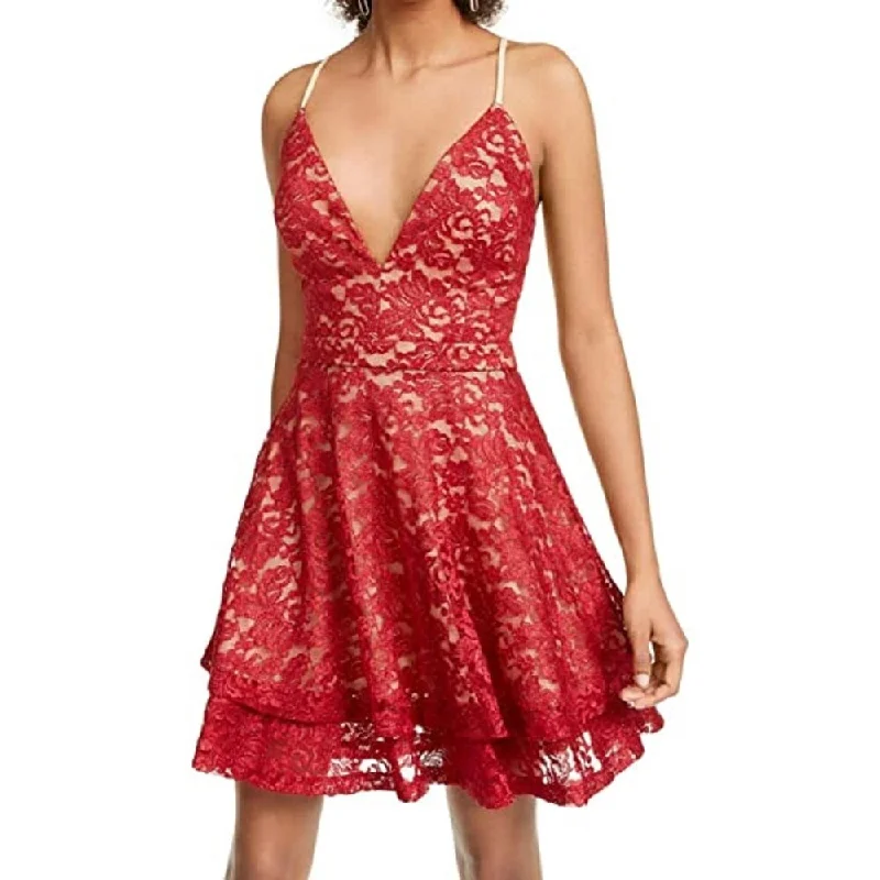 Personalized Design Emerald Sundae Juniors' Glitter Lace Racerback Dress Red Size Medium
