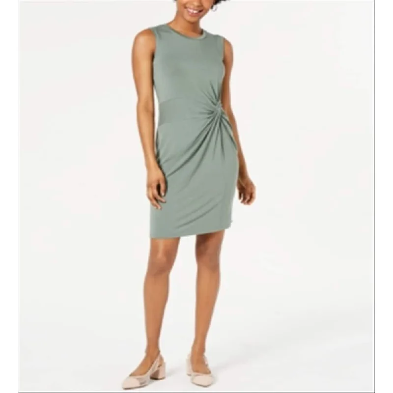 Retro Stripes Maison Jules Women's Twist Front Sleeveless Jewel Neck Knee Length Sheath Dress Green Size Small