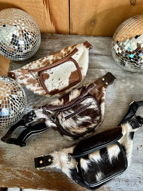 Trendy Items Cowhide Fanny Packs