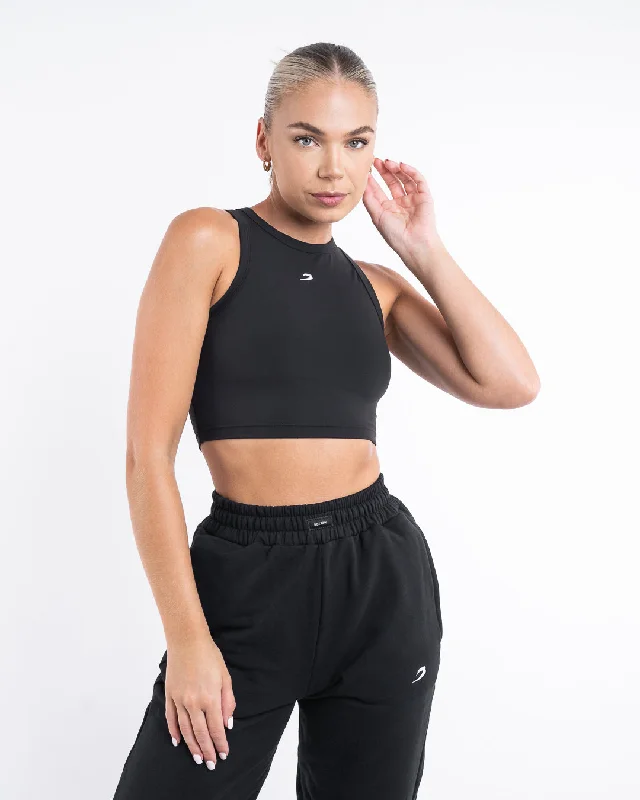 Effortless Comfort Essentials Racer Crop Top - Black