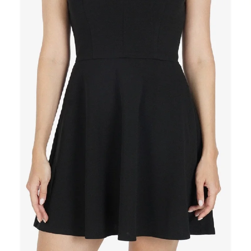 Noble Temperament Speechless Women's Pocketed Scalloped Sleeveless V Neck Short Fit Flare Dress Black Size Large