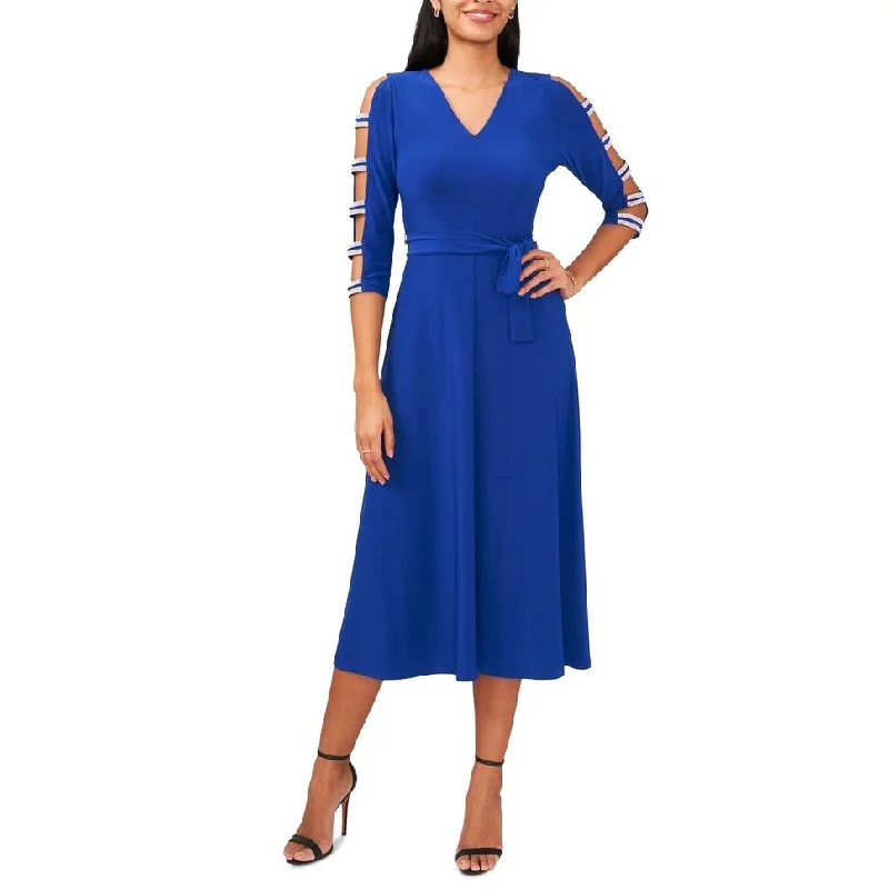 Modern Tailoring MSK Women's Belted Rhinestone Embellished Dress Blue Size Small