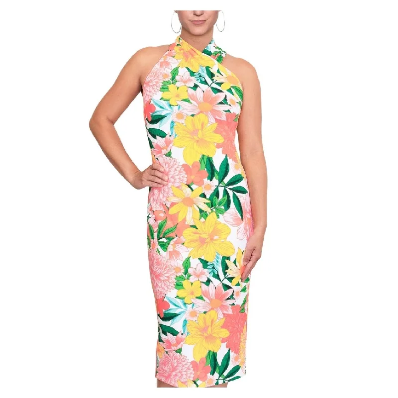 Slim Fit Rachel Roy Women's Harland Floral Print Midi Dress Yellow Size X-Small