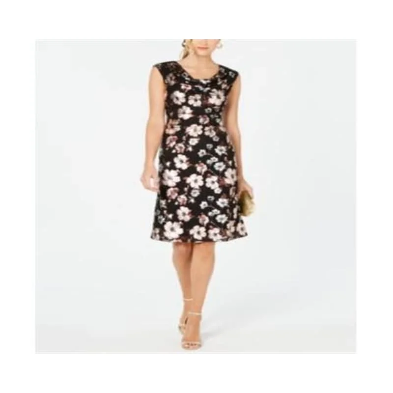 Energy Plan Connected Women's Draped Neckline Floral Print Dress Black Size 8P