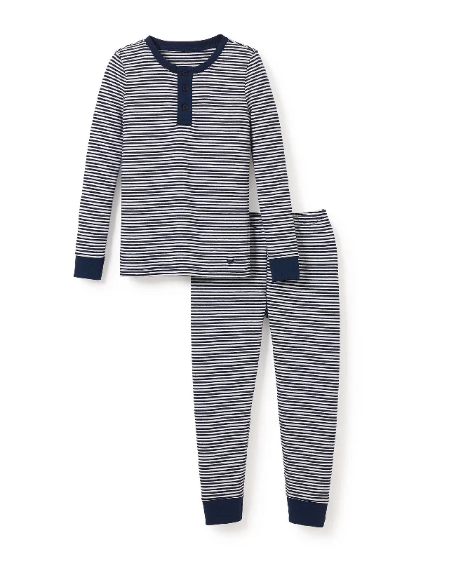 Simple Design Petite Plume Tight Fit Pajamas in Navy Stripes