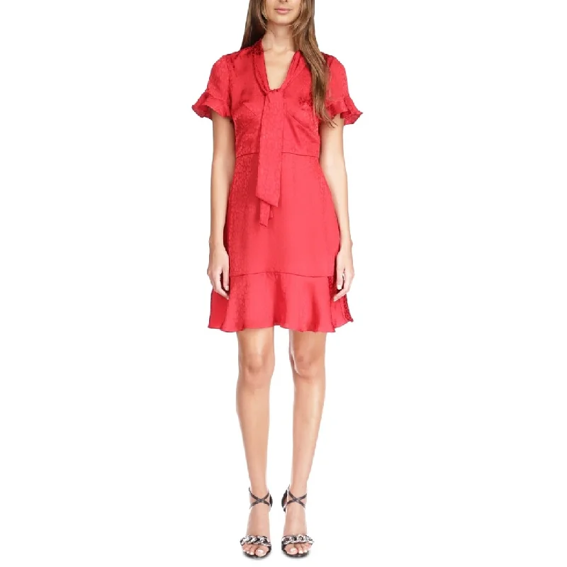 Comfortable Outfits Michael Kors Women's Cheeta Plisse Tonal Print Tie Dress Red Size X-Large