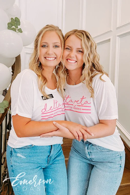 Street Personality Style Delta Zeta Heart for Hearing Simple White Slouchy Tee